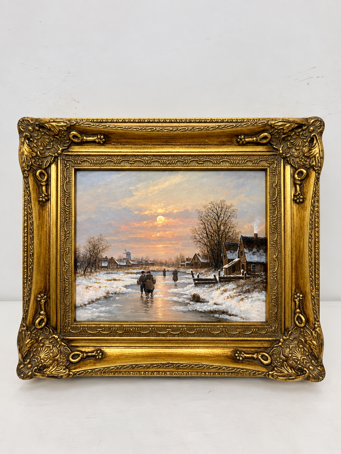Winter Glow | Framed Snowy Village Oil Painting